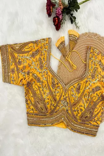 Yellow Color Heavy Apple-Cut Bridal Blouse