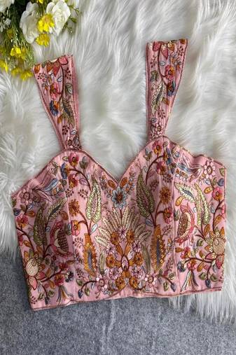 Baby Pink Color Western Style Embroidered Georgette Blouse