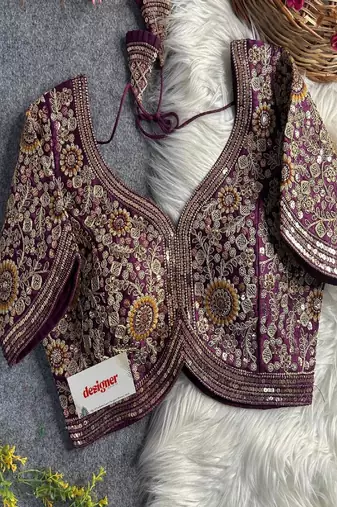 Wine Color Apple Cut Bridal Heavy Embroidery Work Blouse