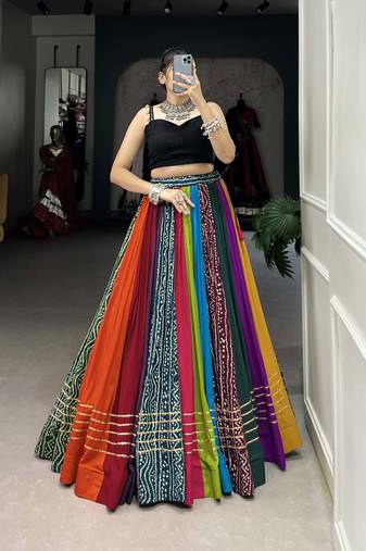 Pure Rayon Navratri Chaniya Choli With Printed Foil & Gota Patti Touch Up  