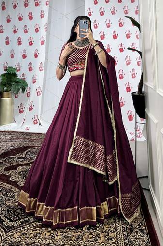Regal Chanderi Chaniya Choli Zari-Weaved Elegance with Gota Patti Lace