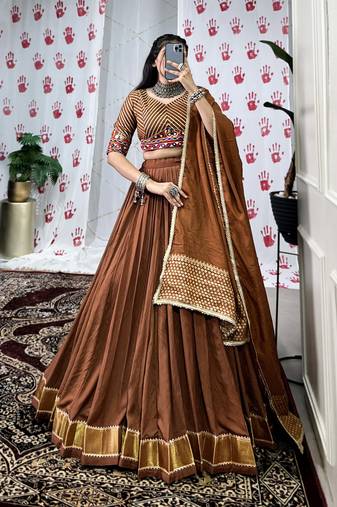 Regal Chanderi Chaniya Choli Zari-Weaved Elegance with Gota Patti Lace