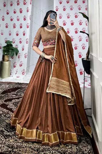 Regal Chanderi Chaniya Choli Zari-Weaved Elegance with Gota Patti Lace