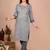 Grey Striped Cotton Embroidered Kurta Pant Set