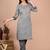 Grey Striped Cotton Embroidered Kurta Pant Set
