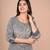 Grey Striped Cotton Embroidered Kurta Pant Set
