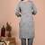 Grey Striped Cotton Embroidered Kurta Pant Set
