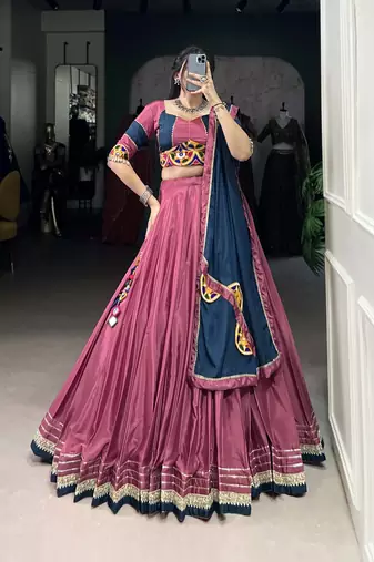 Silk Crepe Chaniya Choli Sequins With Thread Embroidery & Gota Patti Lace 