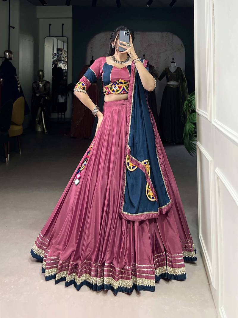 Silk Crepe Chaniya Choli Sequins With Thread Embroidery & Gota Patti Lace 