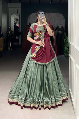 Silk Crepe Chaniya Choli Sequins With Thread Embroidery & Gota Patti Lace 
