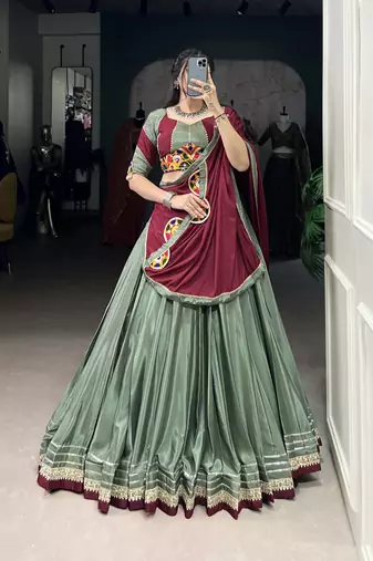 Silk Crepe Chaniya Choli Sequins With Thread Embroidery & Gota Patti Lace 