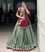 Silk Crepe Chaniya Choli Sequins With Thread Embroidery & Gota Patti Lace 