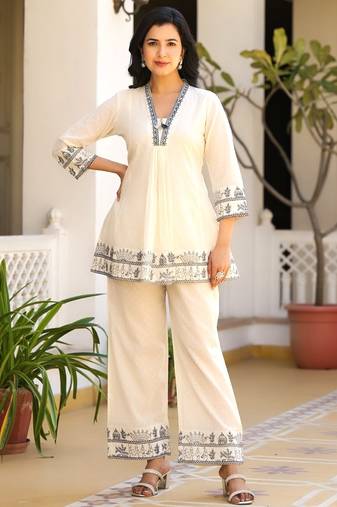 Sakshi cream embroidered cotton co-ord set