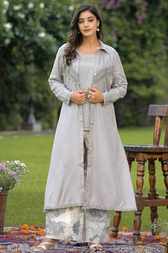 Mahua slate 3 pc cotton fusion wear set