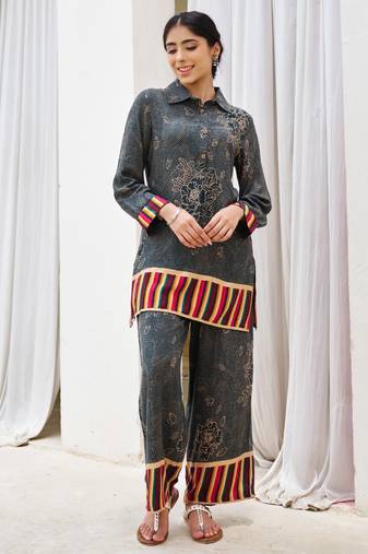 Kabool cobalt printed kurta pant set