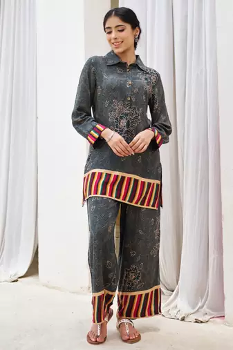 Kabool cobalt printed kurta pant set