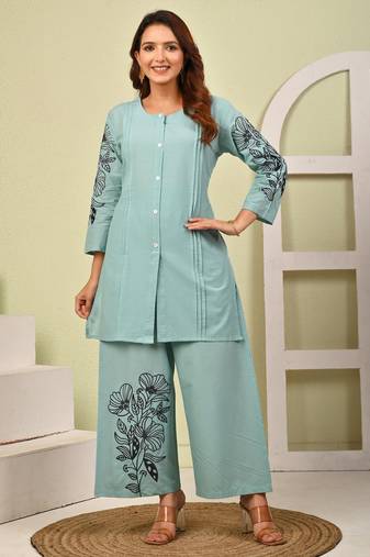 Mahua marbles embroidery cotton co-ord set