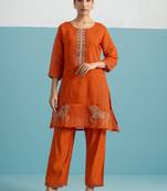 Parikrama apricot rust embroidered chanderi kurta sets