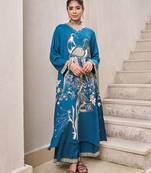 Kabool peacock light teal printed cotton kurta sets