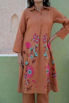 Viva toffee beige embroidered cotton kurta sets 3