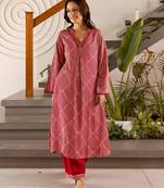 Kabool cardinal red printed cotton kurta sets