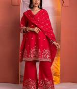 Parikrama scarlet red embroidered chanderi kurta sets