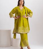 Parikrama fern green embroidered chanderi kurta sets