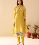 Albeli lemon dark yellow plain crepe kurta sets