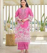 Vastramaya miller pink printed cotton kurta sets