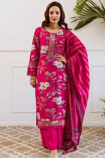 Kabool magenta pink printed cotton kurta sets
