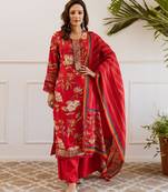 Kabool zarqa red printed cotton kurta sets