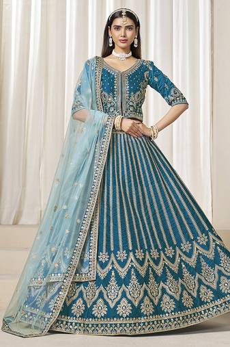 Embroidered Rama Art Silk Designer Long Lehenga Choli