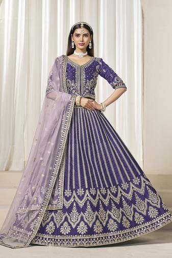 Embroidered Purple Art Silk Designer Lehenga Choli