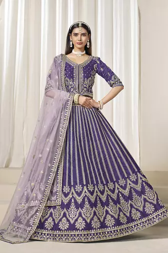 Embroidered Purple Art Silk Designer Lehenga Choli