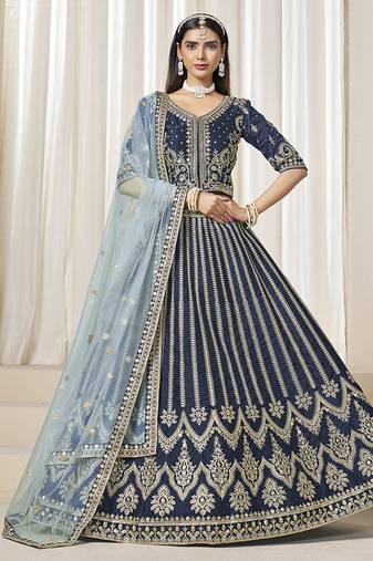Embroidered Navy Blue Art Silk Designer Lehenga Choli