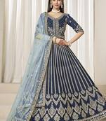 Embroidered Navy Blue Art Silk Designer Lehenga Choli