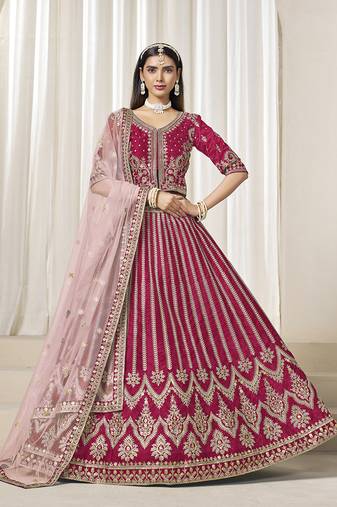 Embroidered Rani Pink Art Silk Designer Lehenga Choli