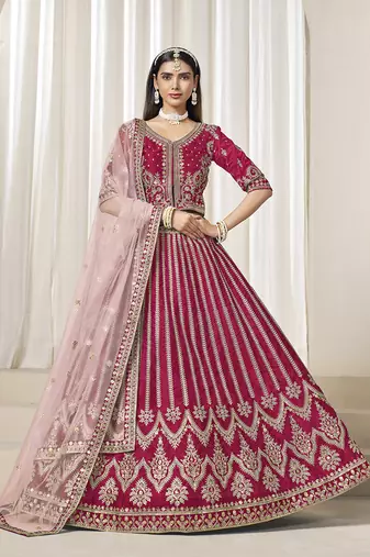 Embroidered Rani Pink Art Silk Designer Lehenga Choli