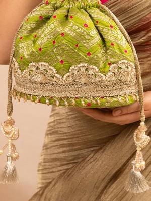 Green silk embroidered potli bag 2