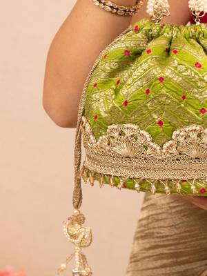 Green silk embroidered potli bag 4