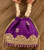 Purple silk embroidered potli bag
