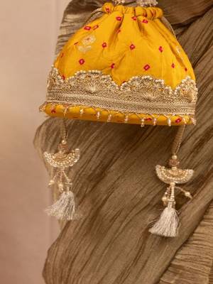 Yellow silk embroidered potli bag 5