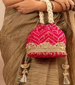 Pink silk embroidered potli bag