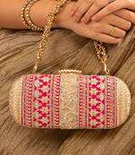 Pink silk embroidered clutch