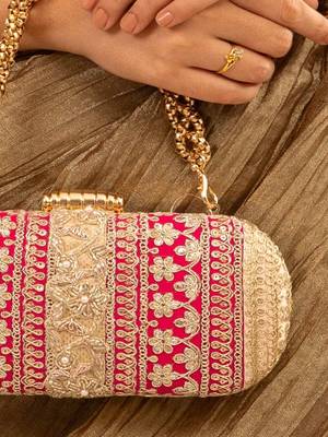 Pink silk embroidered clutch 3