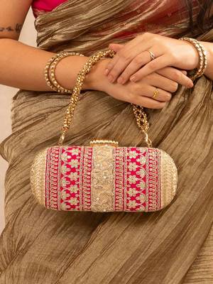 Pink silk embroidered clutch 5