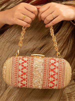 Red silk embroidered clutch 1