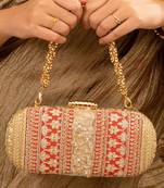 Red silk embroidered clutch