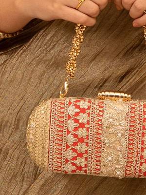 Red silk embroidered clutch 2