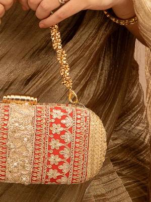Red silk embroidered clutch 3